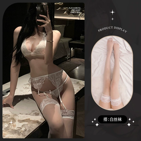 White set, bra, underwear, tights, 4 piece set