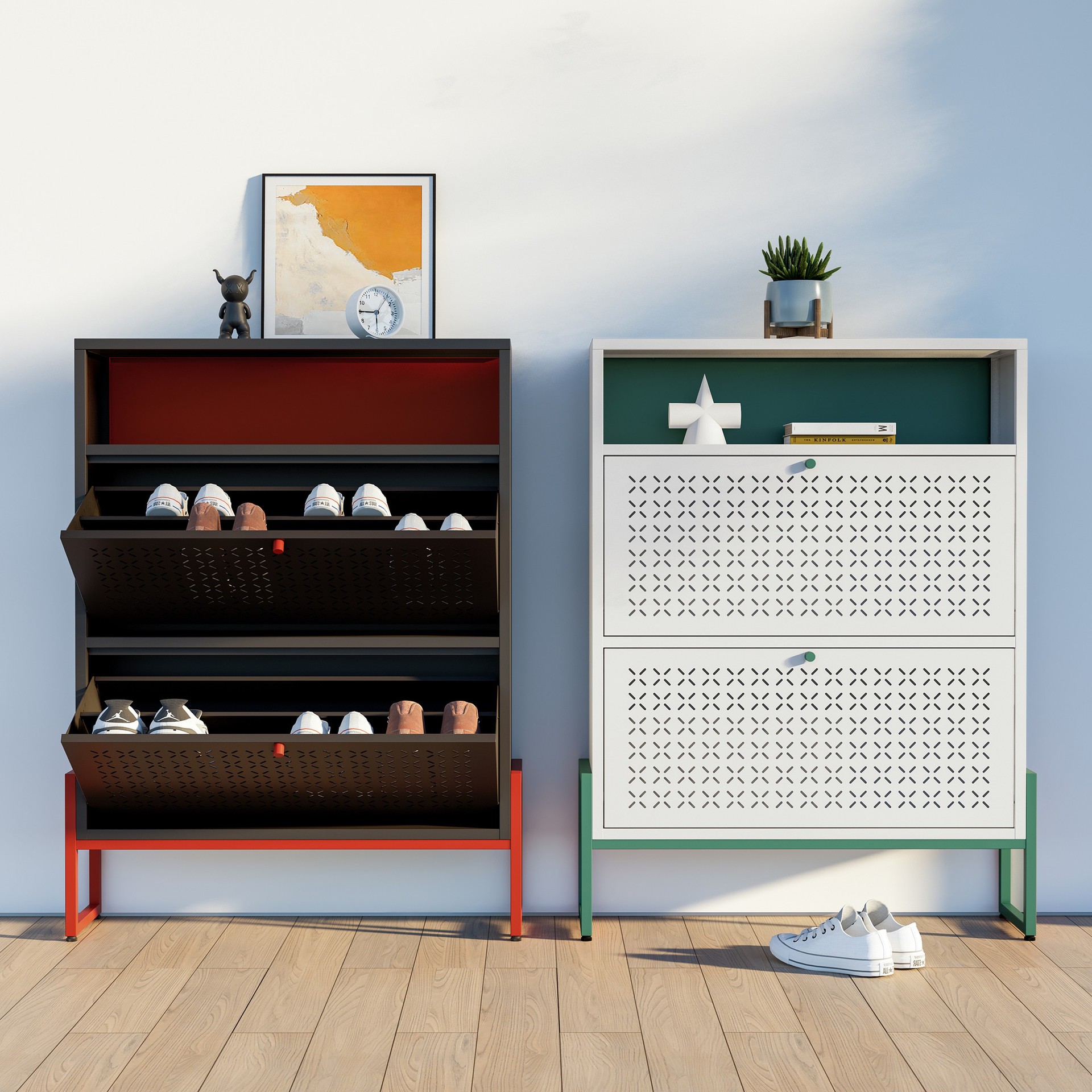 Steel Flip Shoe Cabinet for Home Entrance, Double-Layer 2025 New Model, Light Luxury Entryway Cabinet, Integrated Wall-Mounted Storage Cabinet