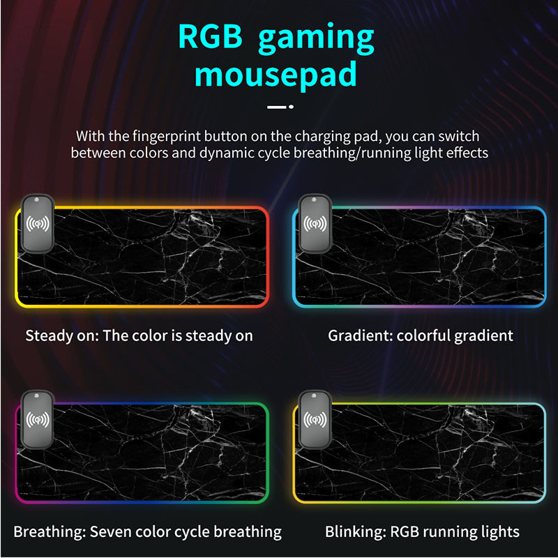 Black Marble Art Large Led Desk Mats RGB Computer MousePad