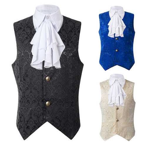 New Men's Medieval Style Vest Retro Short Puffer Jacket False Collar Halloween Costume for Amazon Wish 2020