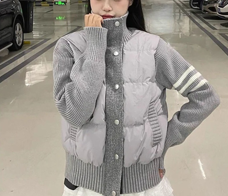 小个子穿搭针织拼接羽绒棉服女短款TB冬季休闲外套女立领棉衣加厚|undefined