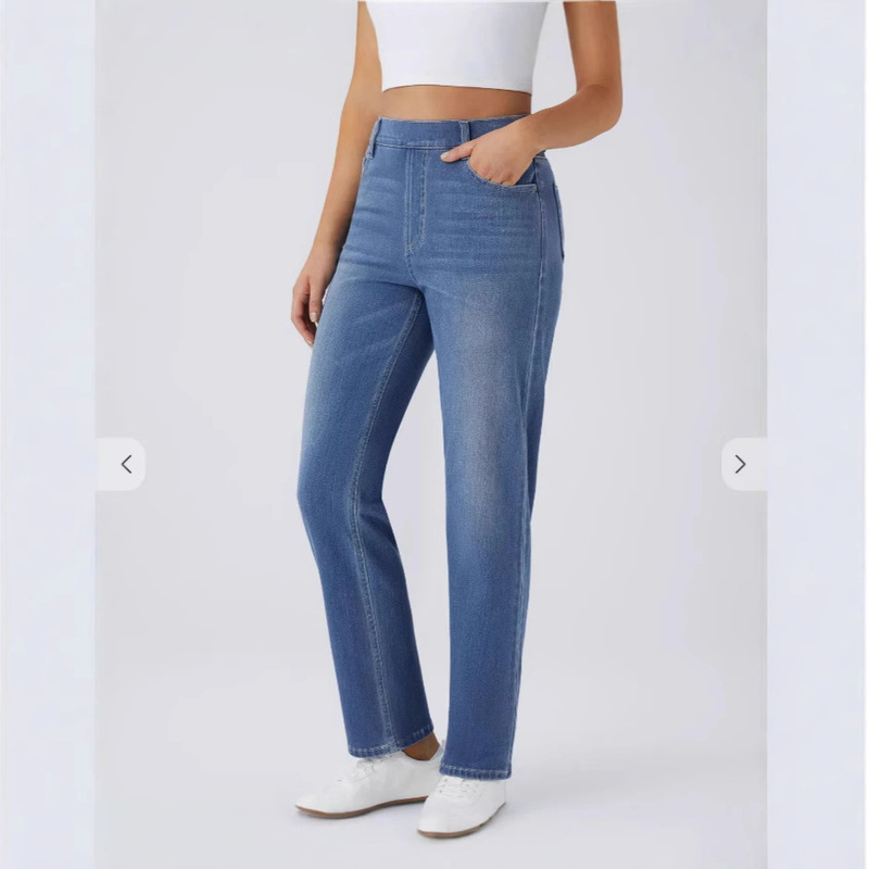 Cross-border New Style High Waist Straight Cat-beard Maliao Yoga Jeans Women's Slim Look Breathable Loose Fitness Casual Pants