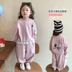 女童卫衣套装秋季2025新款儿童洋气时髦秋装女宝宝后背印花两件套