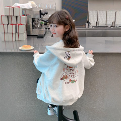 女童韩版卡通长袖外套2025新款中大童连帽印花拉链开衫上衣夹克潮