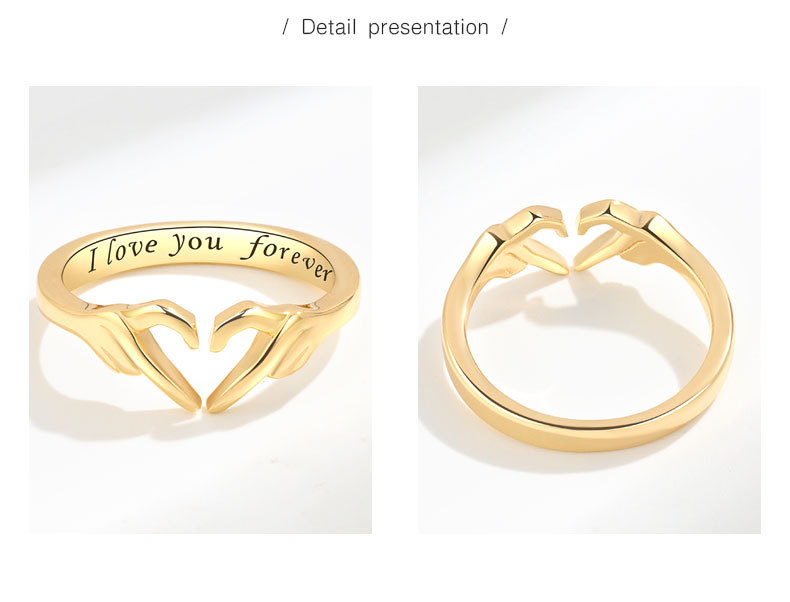1 Piece Quantity Daily Occasion 925 Sterling Silver Letter Gesture Heart Shape Rings 925 Sterling Silver Rings