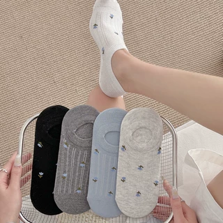 春夏新款碎花无骨袜子韩系满身提花女士隐形袜硅胶防滑浅口船袜