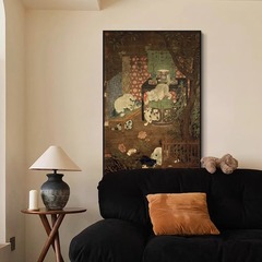 新しい中国風の玄関装飾絵画、猫の絵、アンティークスタイルのリビングルームのソファの背景壁、クラブティールームの模造レトロな吊り絵画