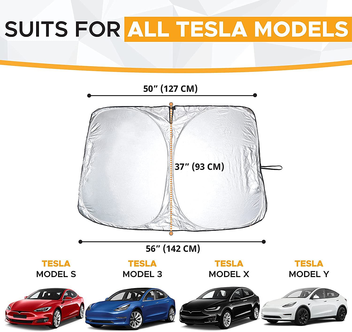 Tesla 21-26 Model 3-Model Y Special 190t Oxford Titanium Silver Sun Protection Foldable Car Sunshade