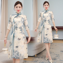 旗袍連衣裙女2021春新款中國風復古優雅氣質綉花修身顯瘦中長款裙