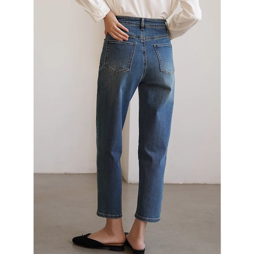 Ss Studio Spring and Summer High Waist Slim Easiest for Match Micro Profile Pear Shape Jeans Straight-Leg Leg Small Leg Pants for Women