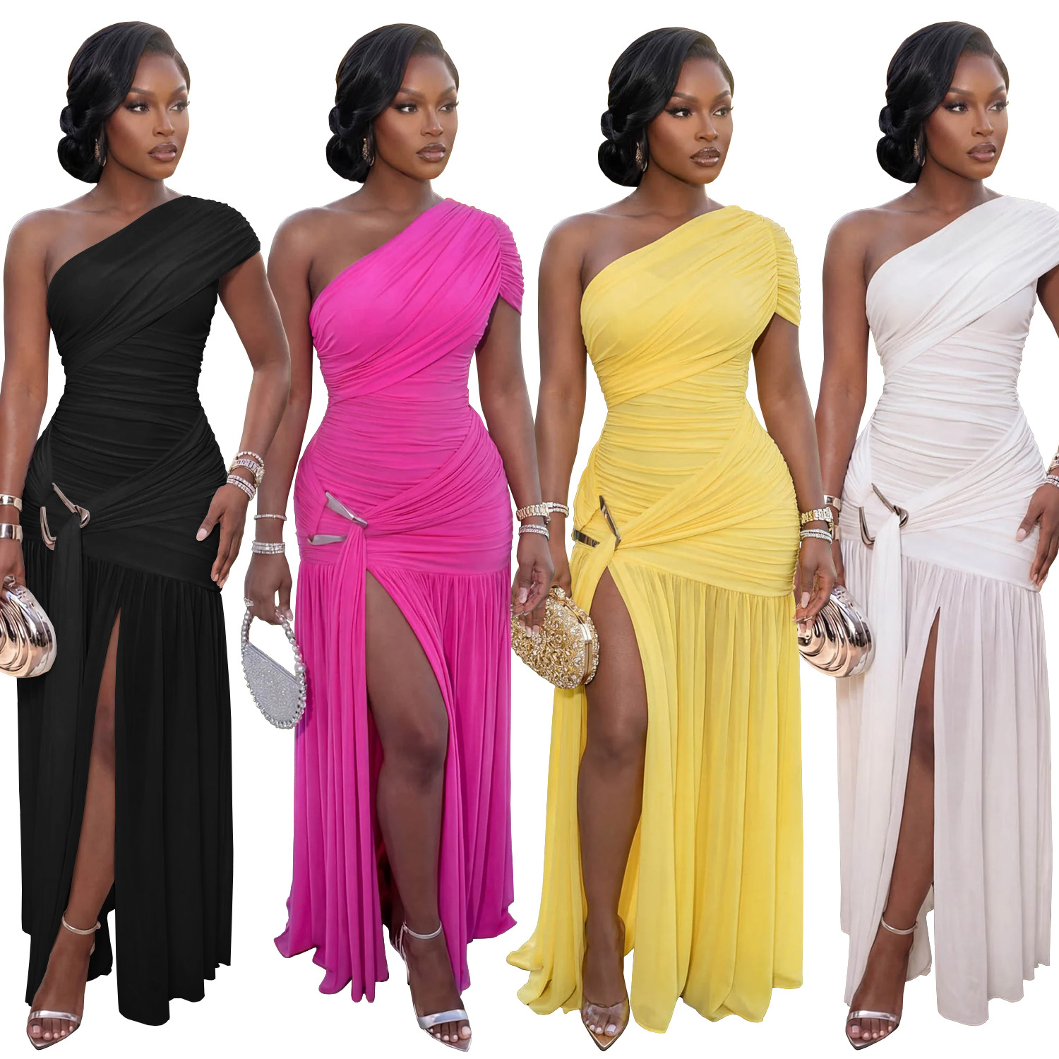 C7662 cross-border AliExpress Amazon Europa y América de moda de mujer sexy sin mangas de cuello inclinado delgado vestido bifurcado
