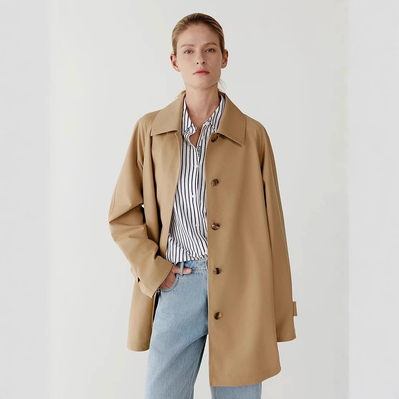 Xiaohe Women's Clothing 2026 Spring New Silk Wool Fine Weave High-End Feel Mid-Length Draped Stylish Trench Coat for Petite Women