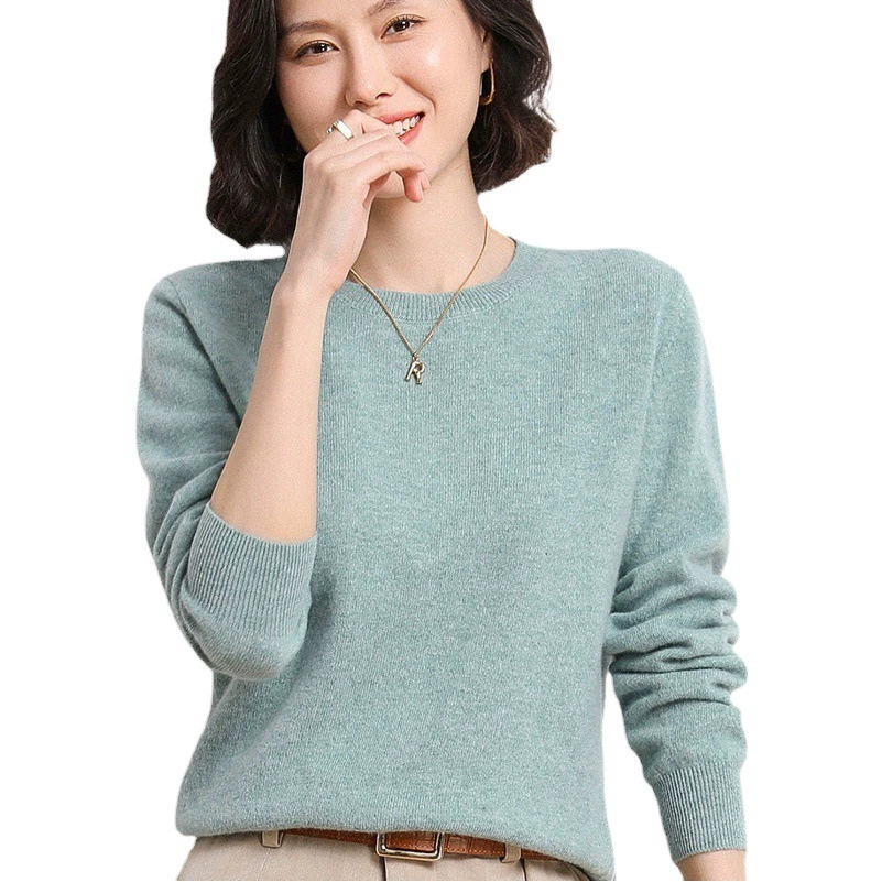 2023 весенний трансграничный женский свитер корейский однотонный с круглым вырезом внутри базовой рубашки вязаный свитер поколение волос