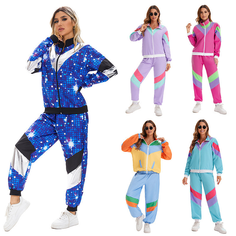 Halloween Costume 80S Retro Disco Hip-Hop Sports Jacket Pants Suit for Men and Women Adult Hip-Hop Dj Halloween Costume 80S Retro Disco Hip-Hop Sports Jacket Pants Suit for Men and Women Adult Hip-Hop Dj