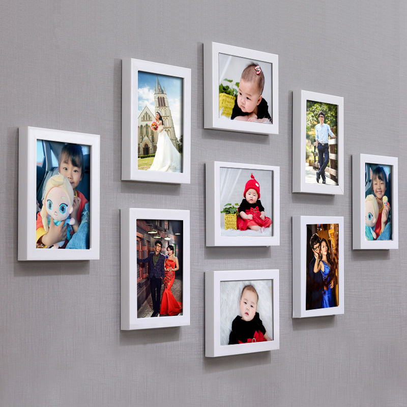 Casual Modern 7inch Photo Frame Wall Hanging Photo Wall Nine-Square Grids Creative Living Room Decoration Combination Punch-Free Photo Wall
