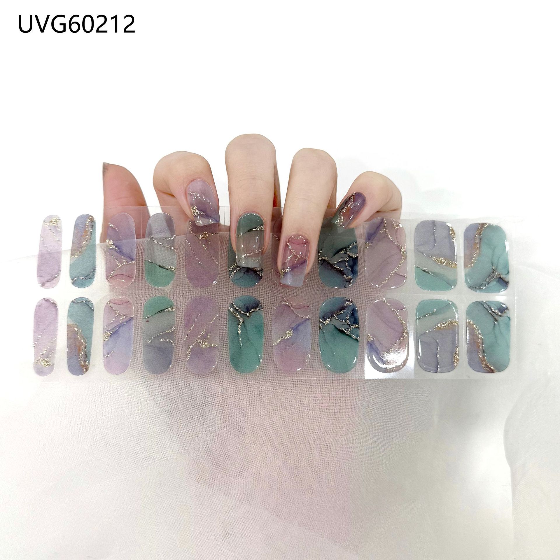 Pegatinas de uñas de gel UV transparentes efecto hielo, semicuradas, con lámina dorada, fototerapia, efecto película de aceite