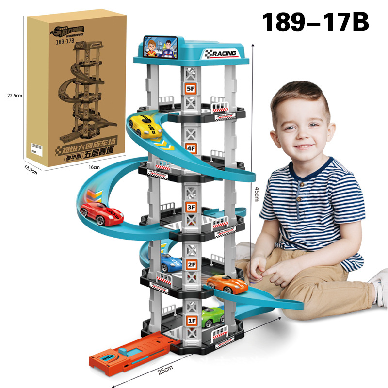 Coche de ferrocarril para niños juguete estacionamiento gasolinera DIY Asamblea ciudad Panshan Road entrada Catapult coche deportivo