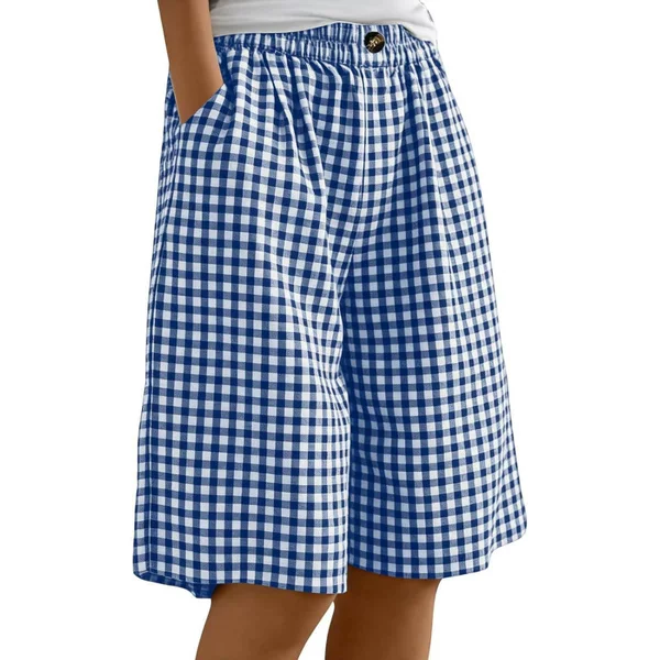 Cross-Border Amazon European and American Retro Striped Plaid Shorts for Women 2026 Summer New Loose Casual Vacation Pants