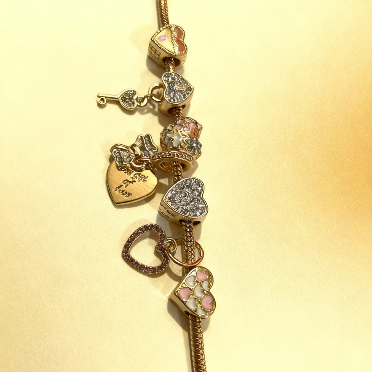 Explosiones transfronterizas Panjia pulsera diamante de oro goteo arco amor llave cerradura joyas de moda desmontables image 5