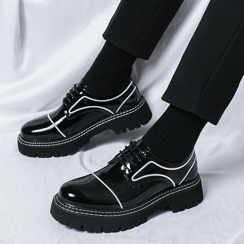 2024 Comercio exterior talla grande 47 zapatos de hombre suela gruesa zapatos de cuero de punta redonda de alto charol para hombre zapatos de vestir de negocios de moda brillante