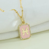 Brand square zodiac signs, necklace, fuchsia pendant, 2022 collection