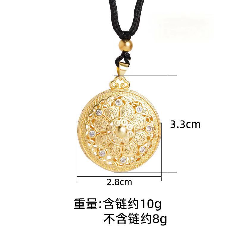 Herencia de oro de arena antigua, brújula de ocho tesoros, collar de bendición, estilo chino hueco, retro, marea nacional, joyería de aleación de cobre al por mayor