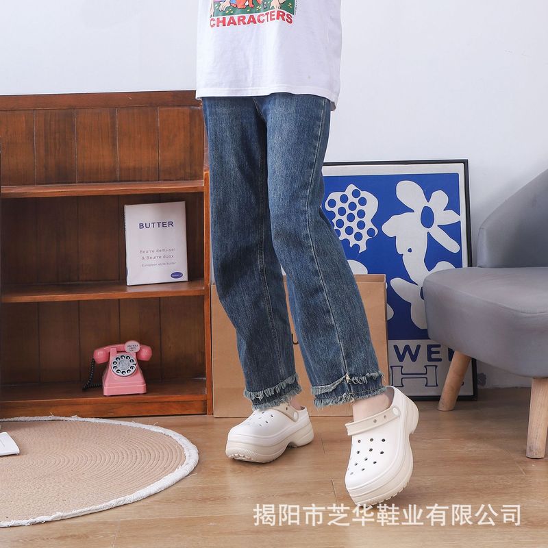 2025年新款双色糖果色时尚外穿防滑拖鞋女款休闲百搭厚底洞洞鞋|undefined
