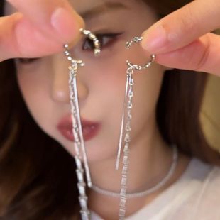 2025 New Explosions Long Tassel Ear Bone Clip Simple Cold Wind Ear Clip Women's Earrings without Ear Holes New
