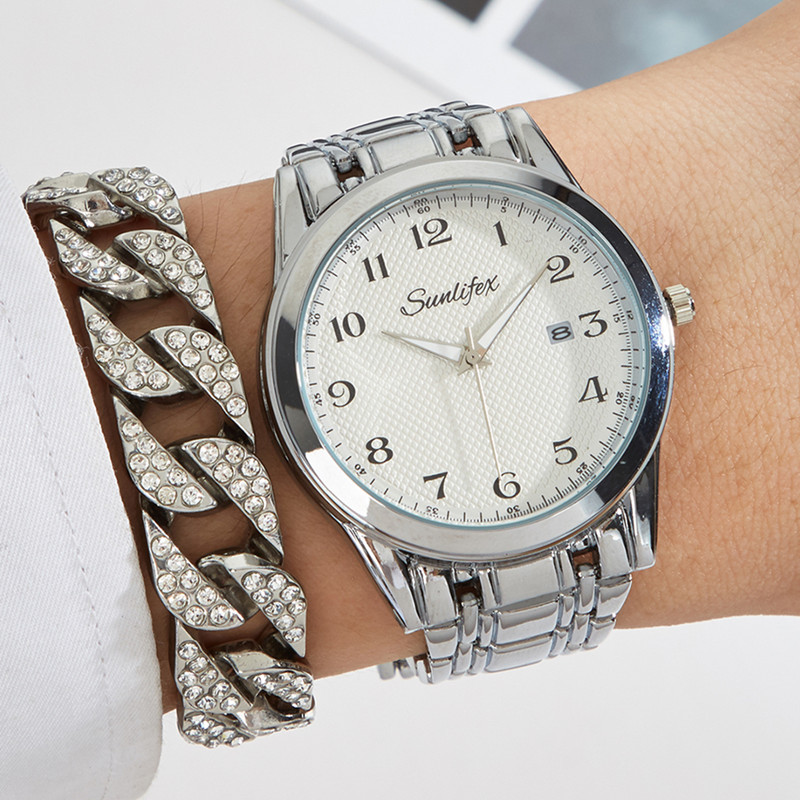 Reloj de hombre de comercio exterior calendario impermeable para hombre reloj de cuarzo de marea luminosa reloj de correa de acero de negocios de mediana edad y ancianos entrega de una pieza