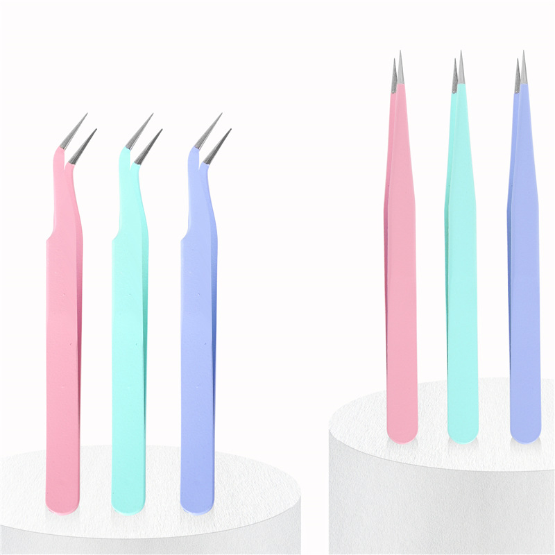 Herramientas de uñas codo pinzas rectas macaron color Antiestático de precisión mano cuenta pinzas de taladro herramienta clip