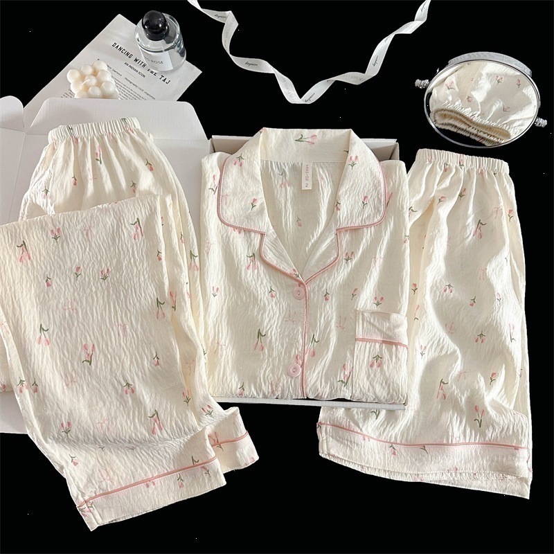 Yunduo cotton-j2855 # Pink flower three-piece set / M code [recommended 37.5-50kg ]