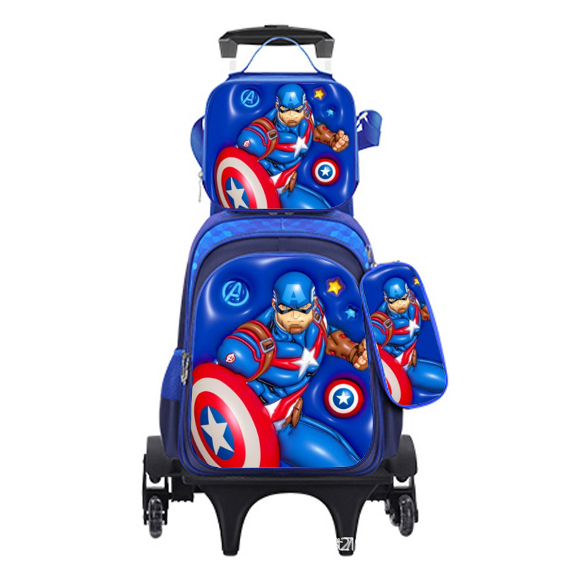 Nuevo bolso escolar impermeable de cuero brillante expandido para niños transfronterizos, carrito, bolso escolar de tres piezas para estudiantes, mochila de dibujos animados