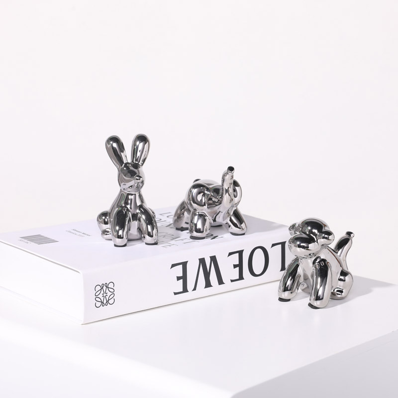 Nórdico personalizado de cerámica de plata globo de lujo perro conejo pequeño animal decoración creativa hogar sala de estar decoración suave