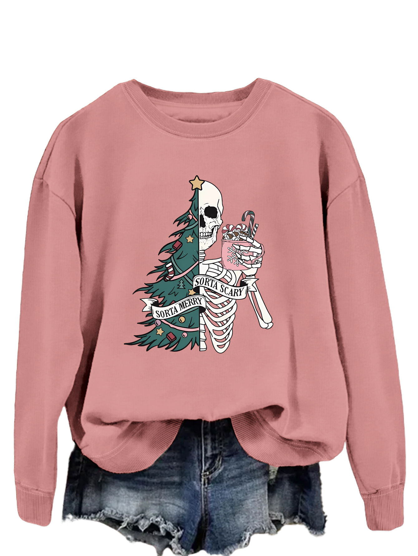 Women's Hoodies Long Sleeve Printing Christmas Christmas Tree Skeleton display picture 31