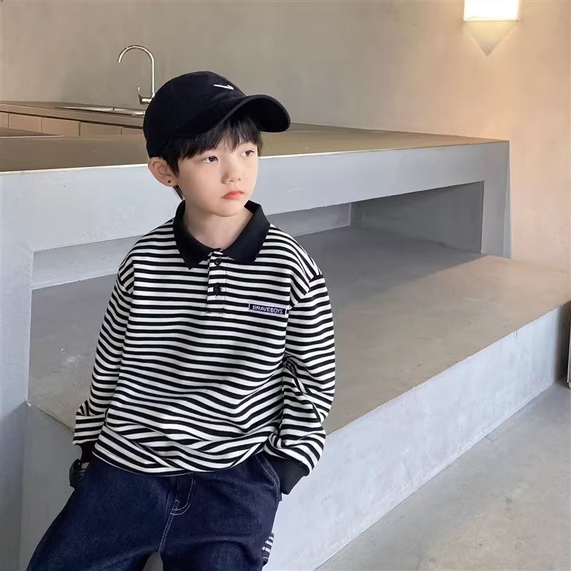 Men's Long Sleeve T-shirt Polo Shirt Base Shirt Top for Big Kids Children Trendy Spring 2023 New Children's Clothing