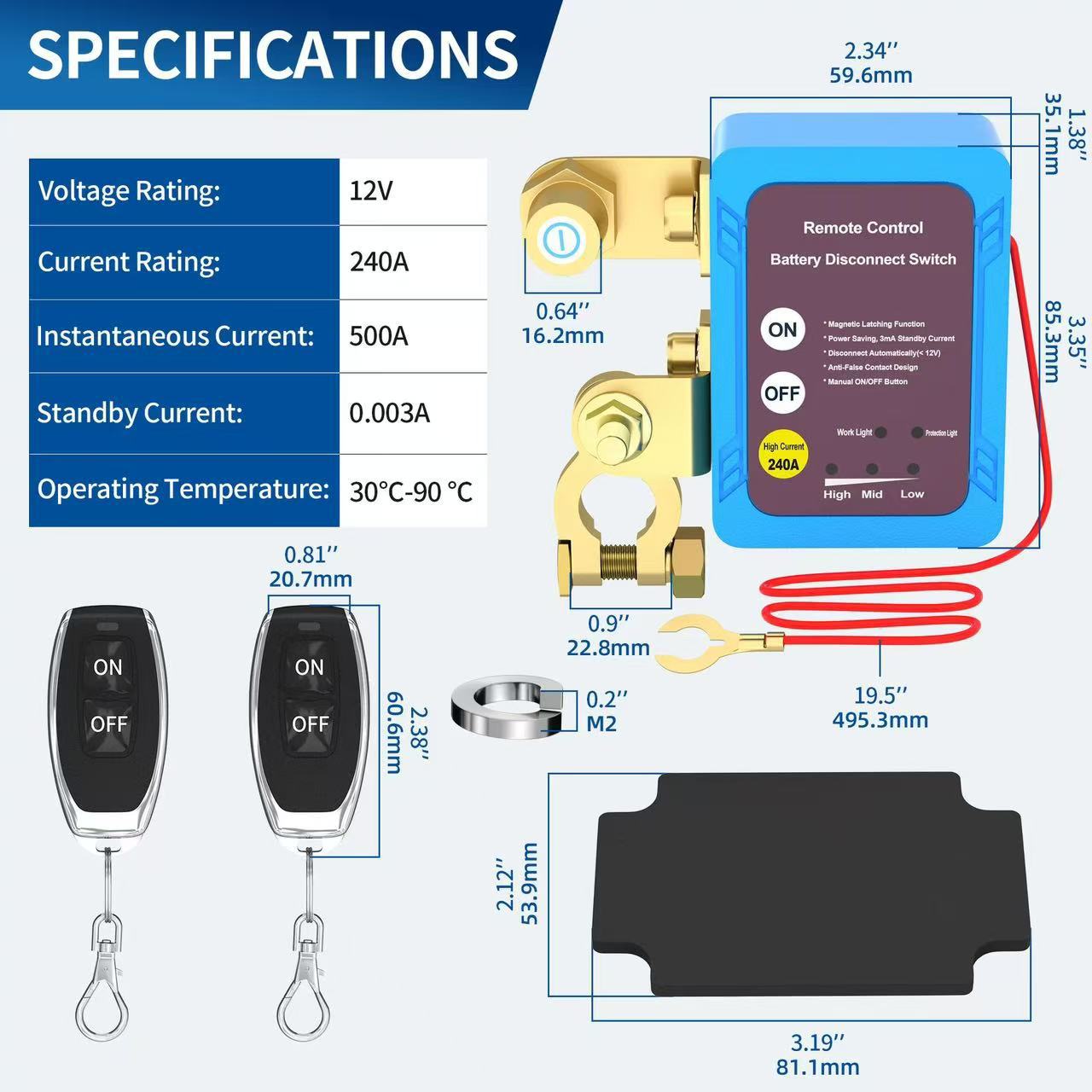 Intelligent Remote Control Cross-Border Car Battery Power-Off Switch 12V24V Anti-Leakage and Anti-Drainage High-Power Battery Shut-Off Switch