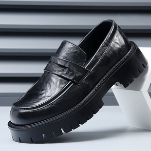 extra large size 2025 spring new Japanese style thick sole heightening big head business leather shoes 48 one step casual loafers