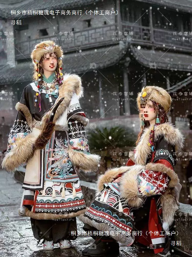 Тибетская одежда Азан Ге осень-зима меховой воротник тибетские одеяния тибетские костюмы Юньнань Лицзянг Тибет путешествия костюмы для фотографий
