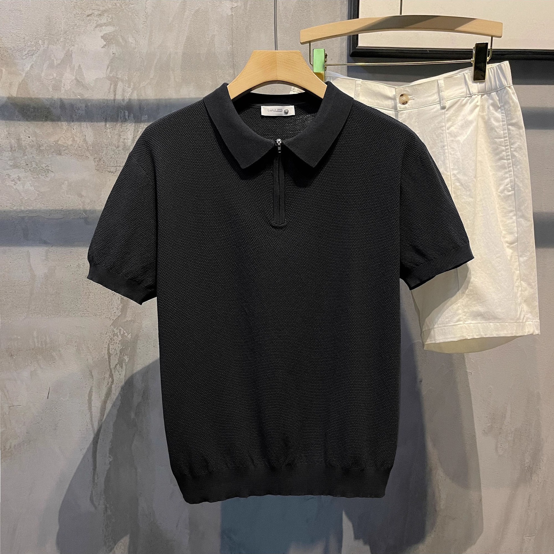 Verano nuevo estilo suéter de manga corta hombres media cremallera camisa POLO solapa negocio delgado coreano comercio exterior transfronterizo al por mayor
