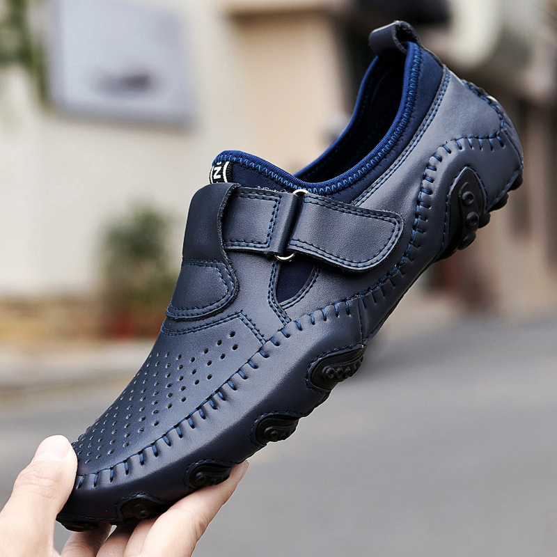 Summer Hole Shoes Men's Genuine Leather Breathable Men's Casual Shoes Business Octopus Lightweight Soft Bottom Hollow Men's Shoes Trendy