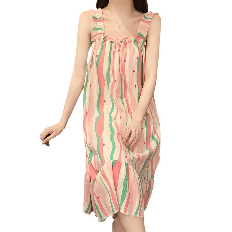 2024 transfronterizos verano esling vestido de pijama de tela de gancho de mujer cojín de pecho dulce se puede usar vestido largo ropa para el hogar