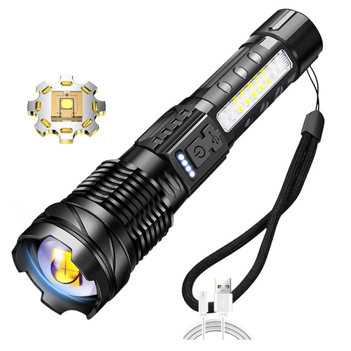 Cross-border new strong light flashlight usb rechargeable outdoor lighting 30W white laser flashlight with COB work light