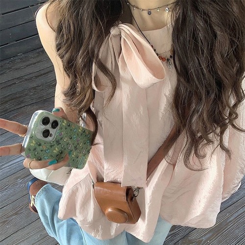 Gentle Wind Strap Bow Tie Hanging Collar Women's 2025 Summer Fashion Texture Bouquet Hem Sleeveless Top