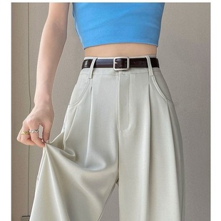 High-Waisted Slimming Apricot-Colored Wide-Leg Pants for Women, Spring and Summer Thin Straight-Leg New Casual Pants