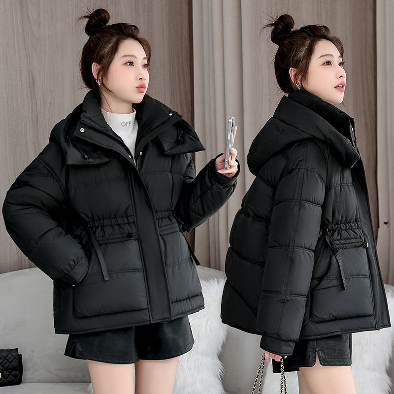 Ropa de algodón corta para mujeres 2024 nuevo tamaño grande de moda coreana chaqueta de algodón rojo con capuchón pequeño y suelto