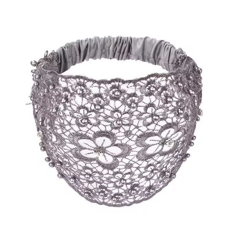 Diadema hueca de flor de ciruelo, nueva diadema de pelo prensado de lado ancho con cuentas para cubrir las canas