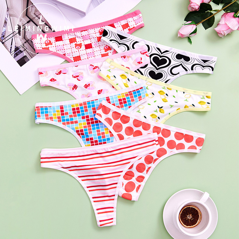 T-String Women's Comfortable, Skin-Friendly, Breathable, Cute, Sweet and Sexy Pure Cotton Crotch Girl's Low-Waist Thong Cross-Border Hot Style