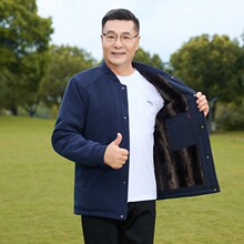 新款抓绒外套男中老年休闲夹克加绒加厚棉衣爸爸棉服爷爷棉袄