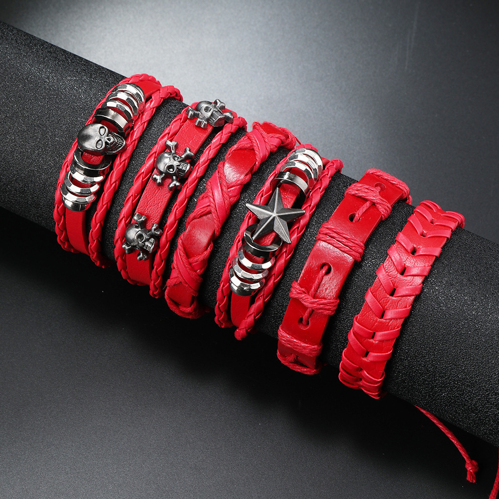 Vintage läderarmband med dödskalle för damer punk flätat_voghion.com