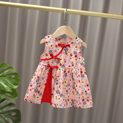 Girls Summer Dress 2024 New Baby Princess Dress One Year Old Children's Dress Summer Chinese Style Cheongsam